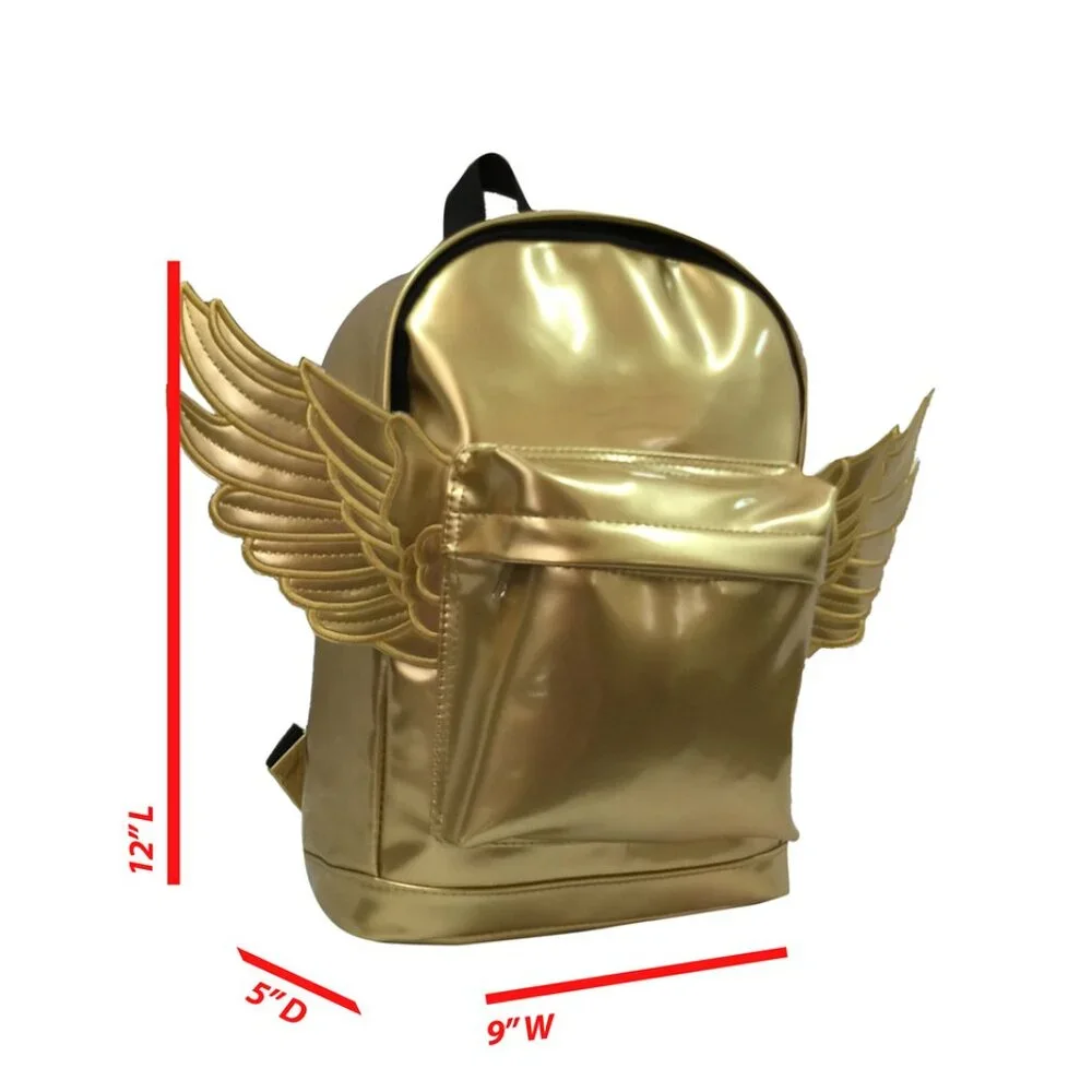 Kids Metallic Pink Wing Backpack - 3D Gold Wings